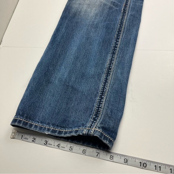 Rock Revival Helmut Straight Mens Size 33 Blue Denim Jean‎ Brushed Stripes Biker - Picture 15 of 16